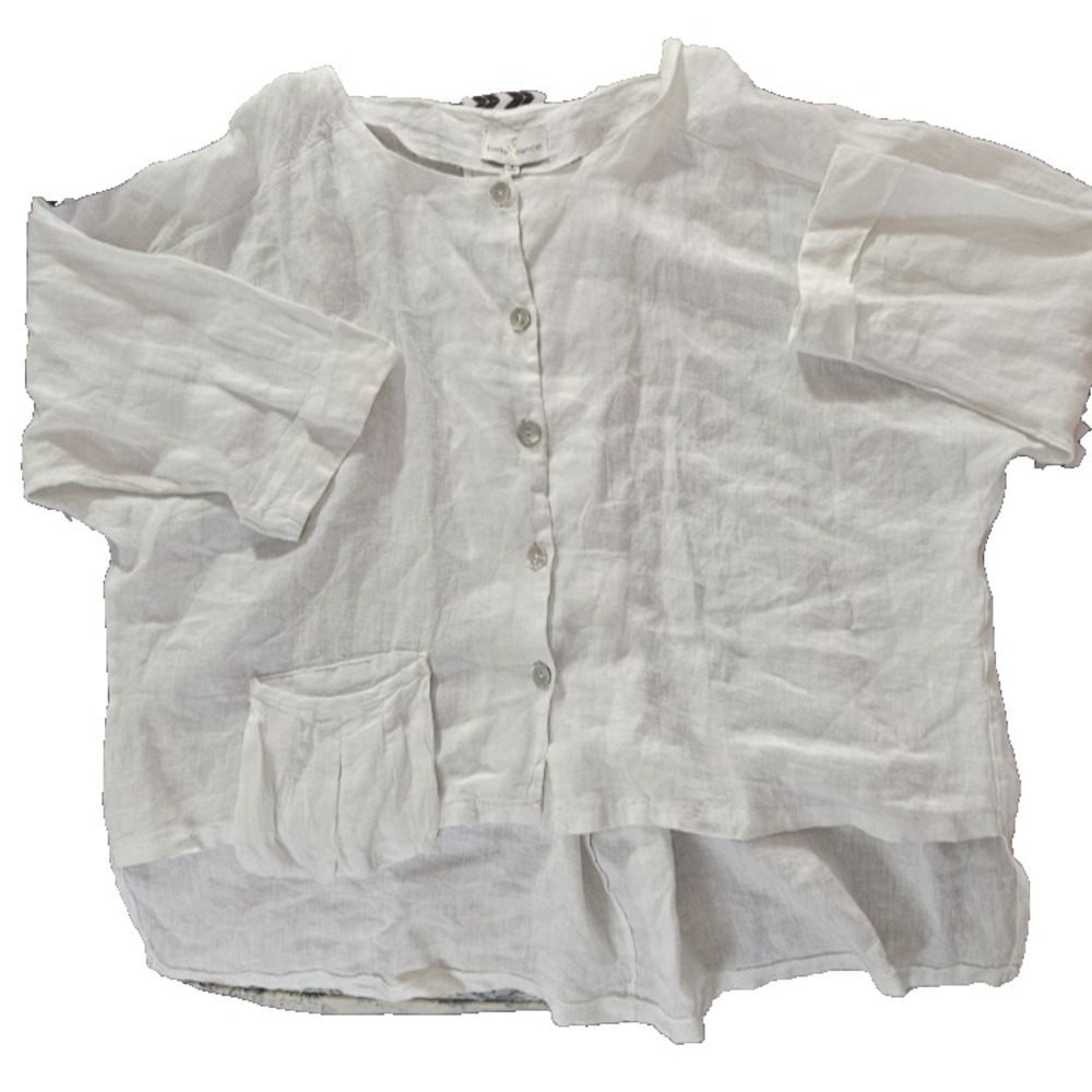 belle france ‎ Italy white linen oversized buttoned tunic top Sz S